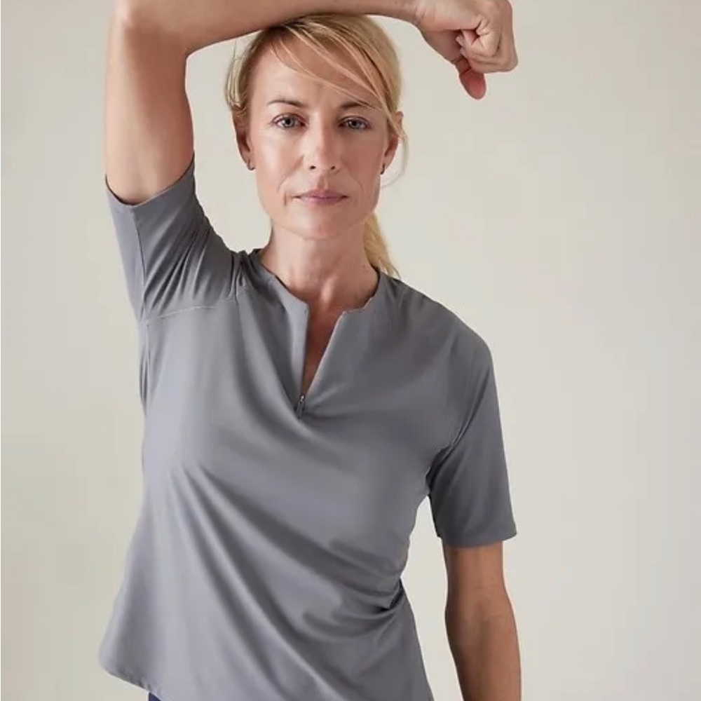 Athleta UPF Sunchaser Tee 1/4 Zip Lightweight Short Sleeve Gray XL